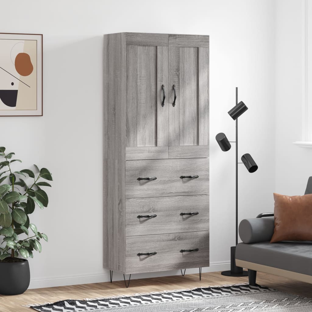 Skříň Highboard Černá 69,5 X 34 X 180 Cm Kompozitní Dřevo