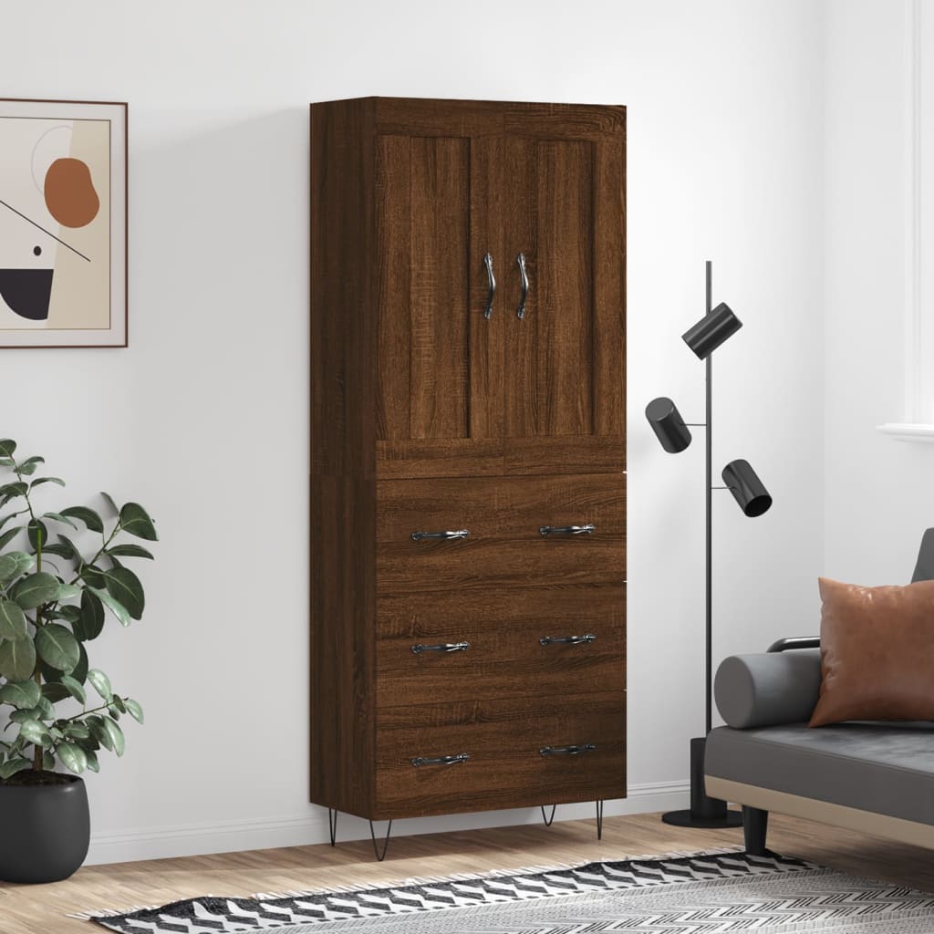 Skříň Highboard Černá 69,5 X 34 X 180 Cm Kompozitní Dřevo