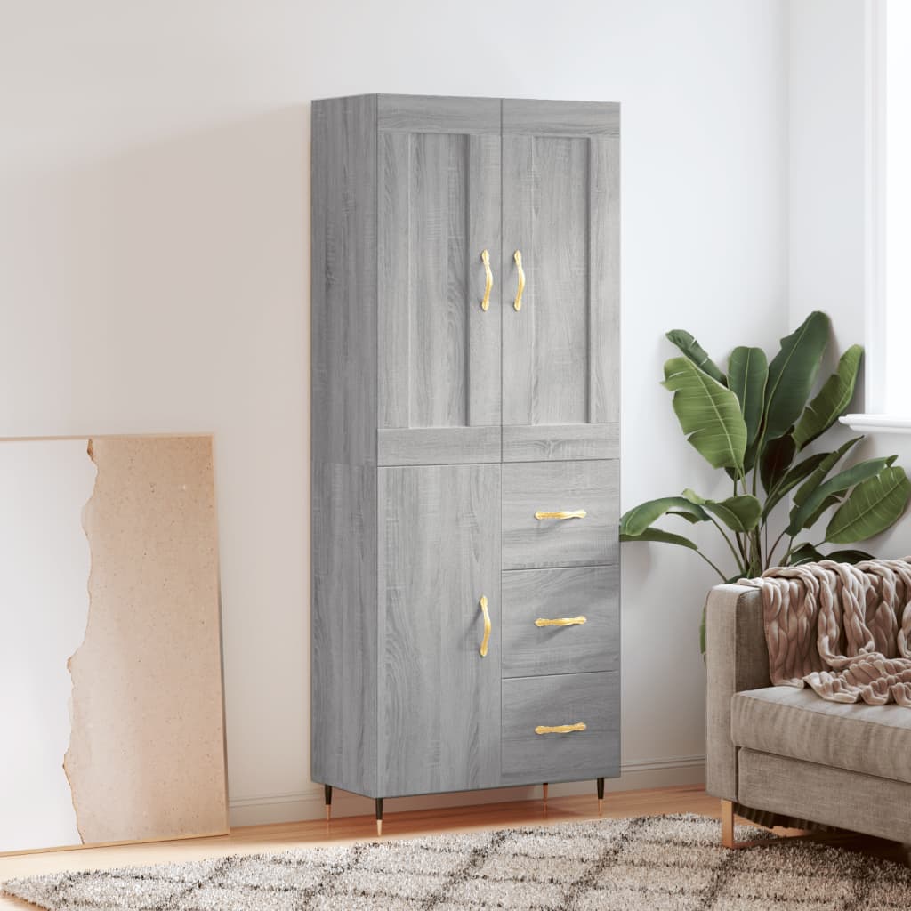 Skříň Highboard Šedá Sonoma 69,5 X 34 X 180 Cm Kompozitní Dřevo
