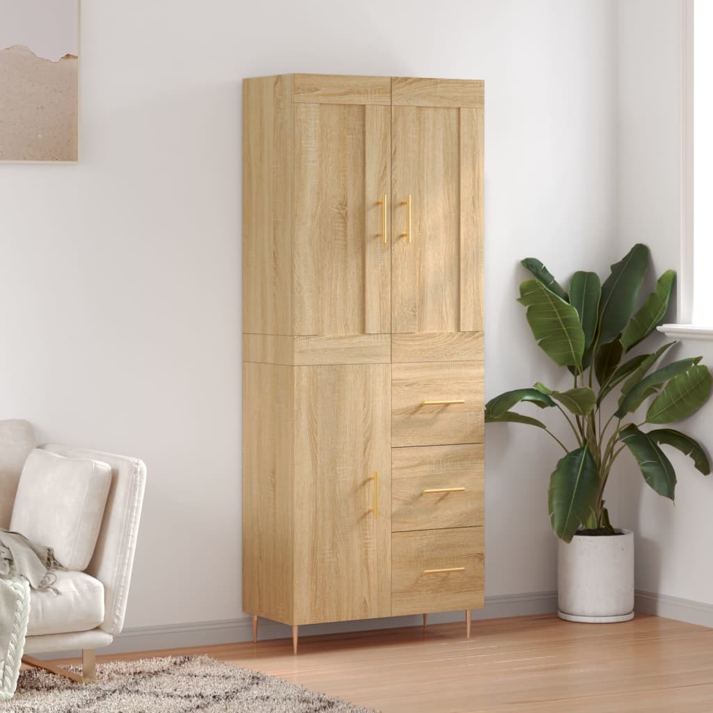 Skříň Highboard Betonově Šedá 69,5X34X180 Cm Kompozitní Dřevo