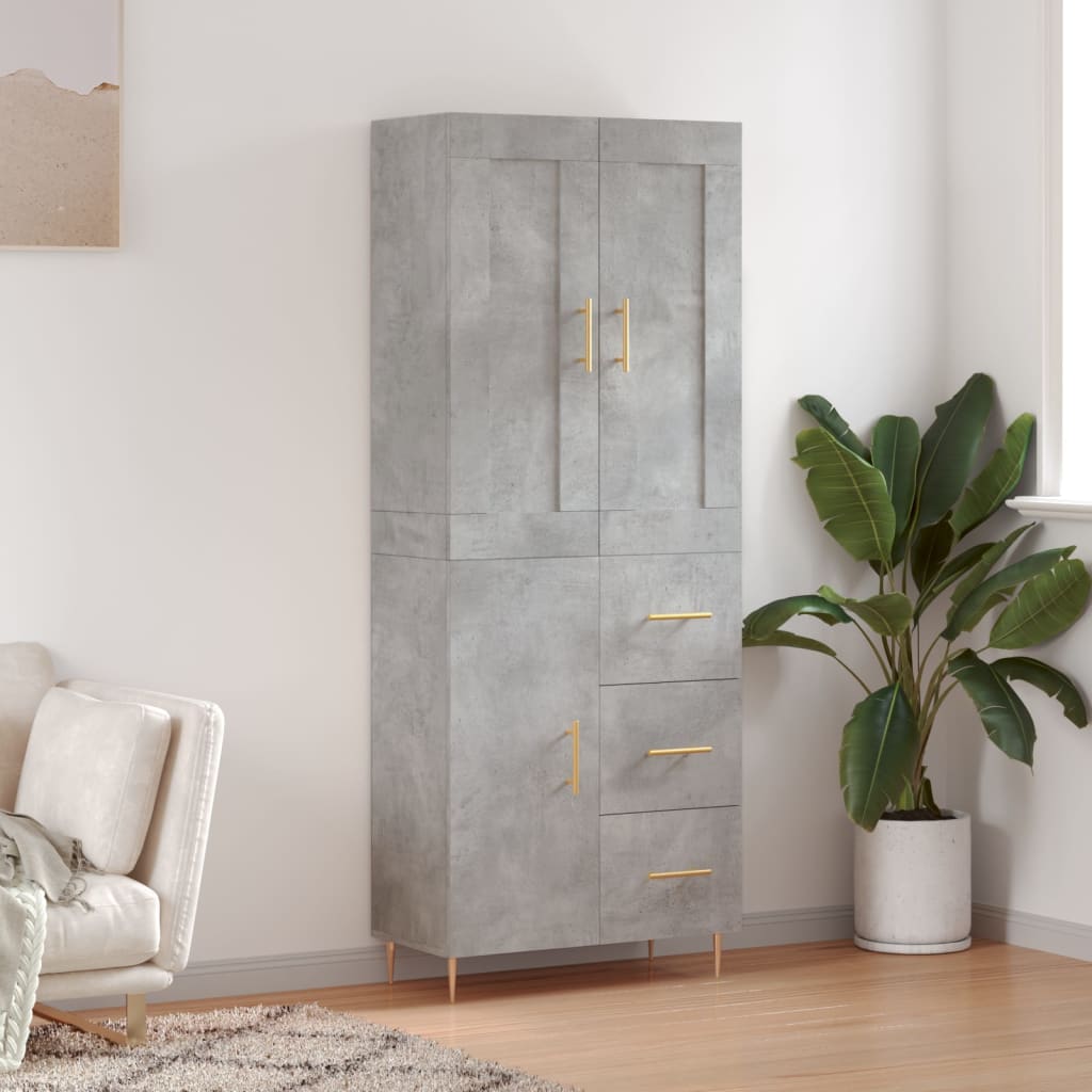 Skříň Highboard Betonově Šedá 69,5X34X180 Cm Kompozitní Dřevo