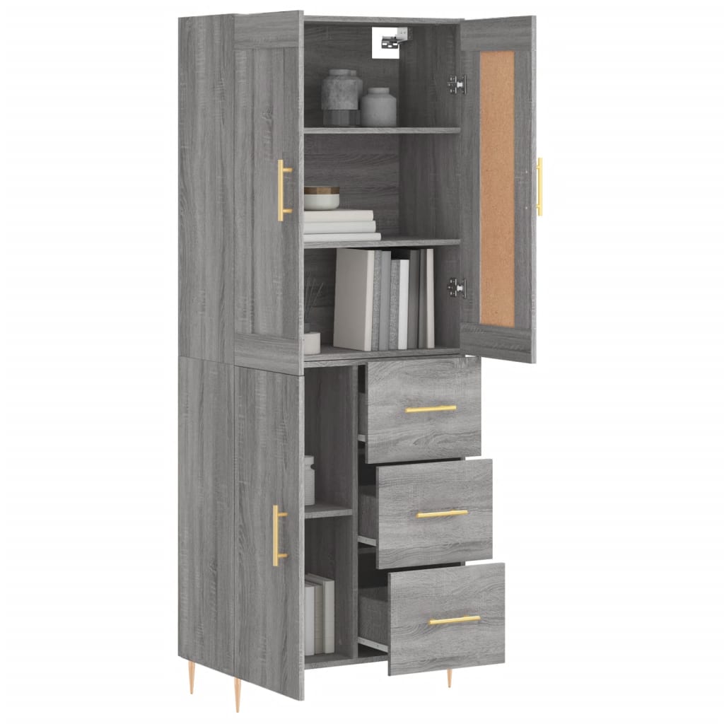 Skříň Highboard Šedá Sonoma 69,5 X 34 X 180 Cm Kompozitní Dřevo