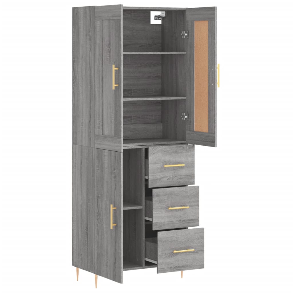 Skříň Highboard Šedá Sonoma 69,5 X 34 X 180 Cm Kompozitní Dřevo