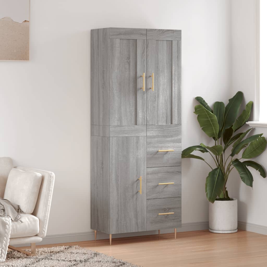 Skříň Highboard Šedá Sonoma 69,5 X 34 X 180 Cm Kompozitní Dřevo