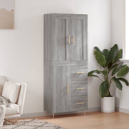 Skříň Highboard Šedá Sonoma 69,5 X 34 X 180 Cm Kompozitní Dřevo