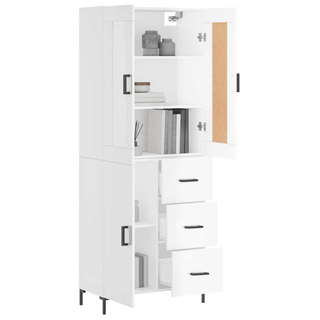 Skříň Highboard Lesklá Bílá 69,5 X 34 X 180 Cm Kompozitní Dřevo