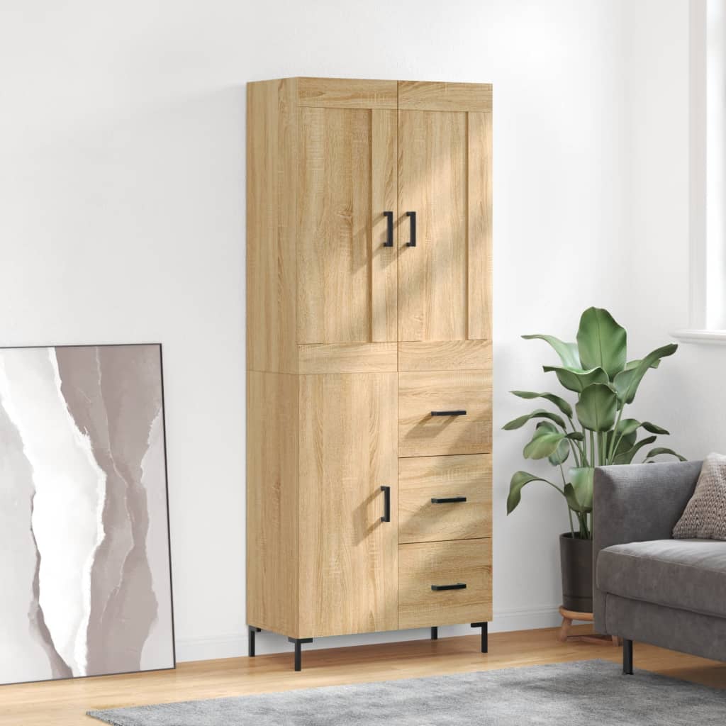 Skříň Highboard Lesklá Bílá 69,5 X 34 X 180 Cm Kompozitní Dřevo