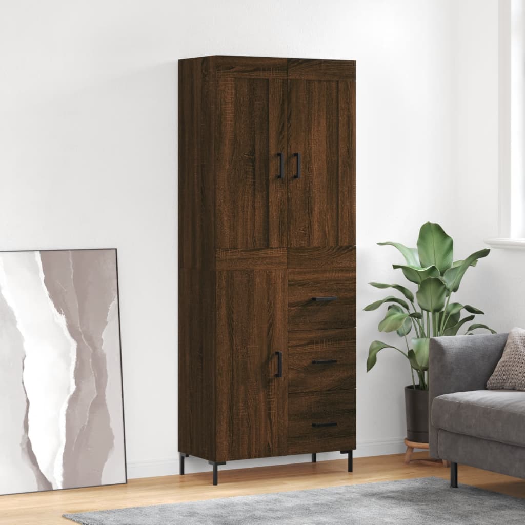 Skříň Highboard Lesklá Bílá 69,5 X 34 X 180 Cm Kompozitní Dřevo
