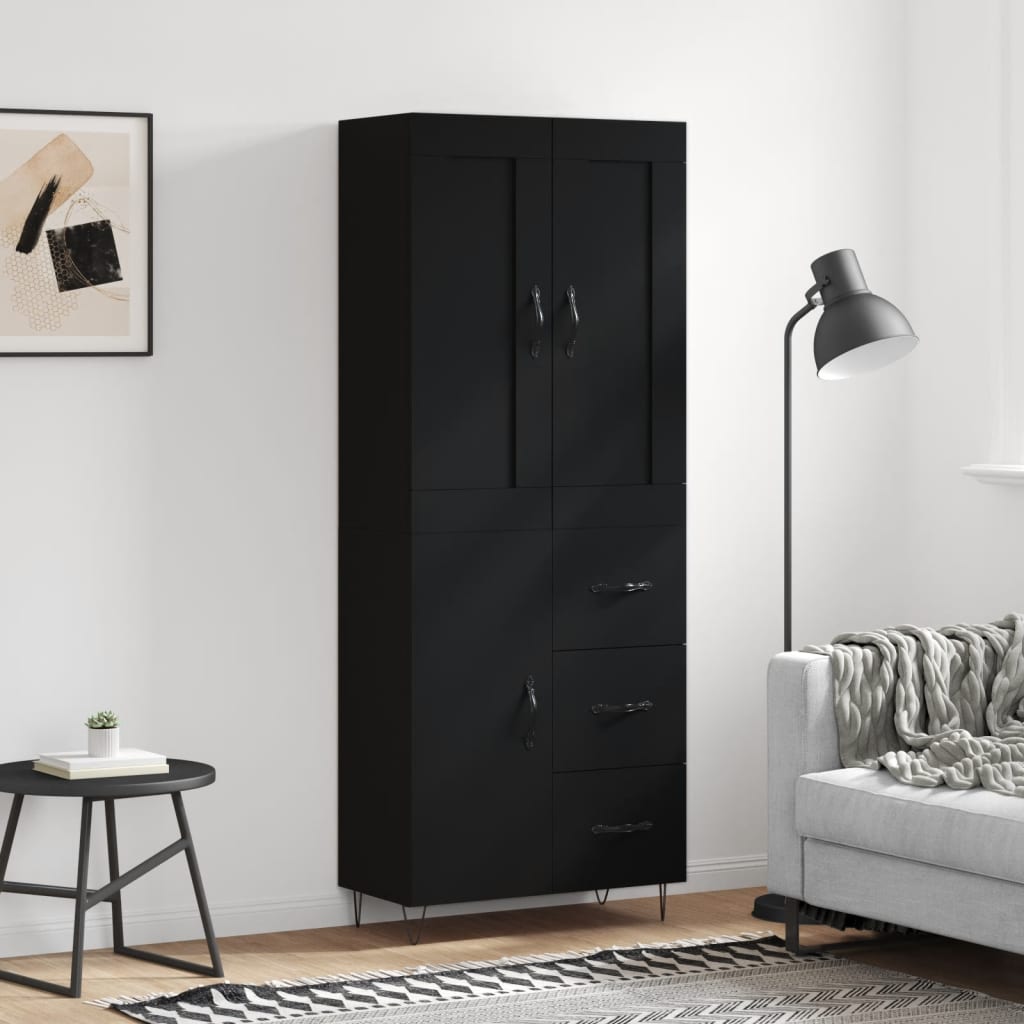 Skříň Highboard Černá 69,5 X 34 X 180 Cm Kompozitní Dřevo