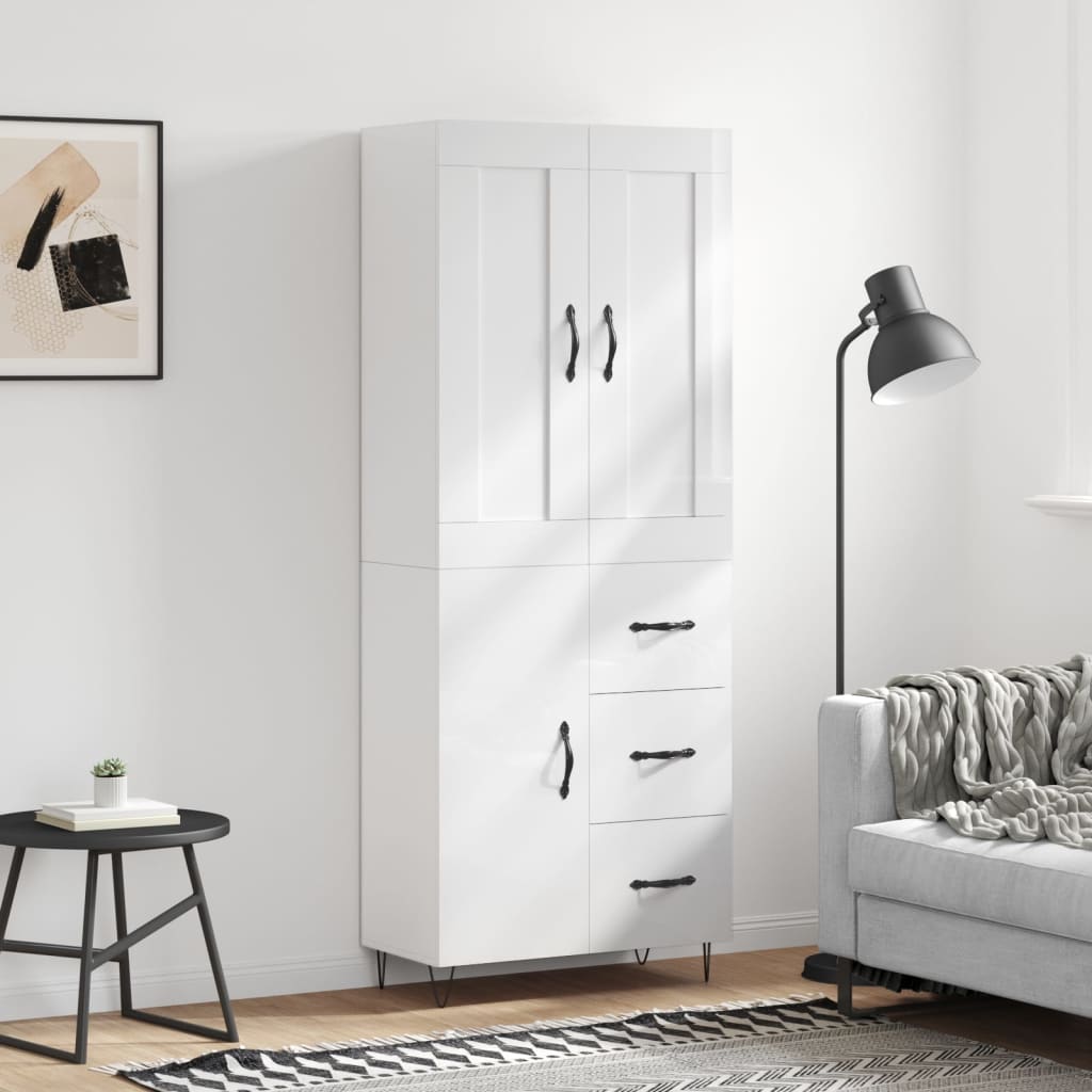 Skříň Highboard Černá 69,5 X 34 X 180 Cm Kompozitní Dřevo