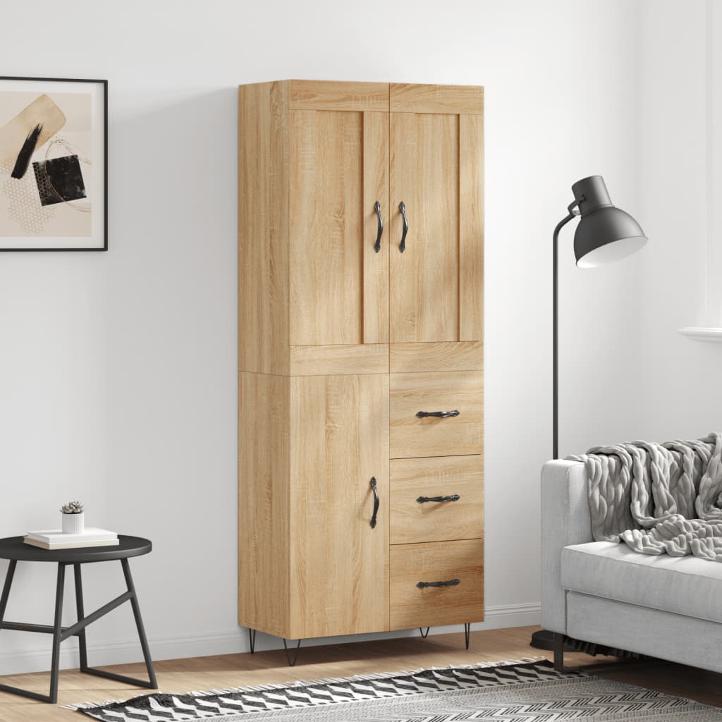 Skříň Highboard Černá 69,5 X 34 X 180 Cm Kompozitní Dřevo