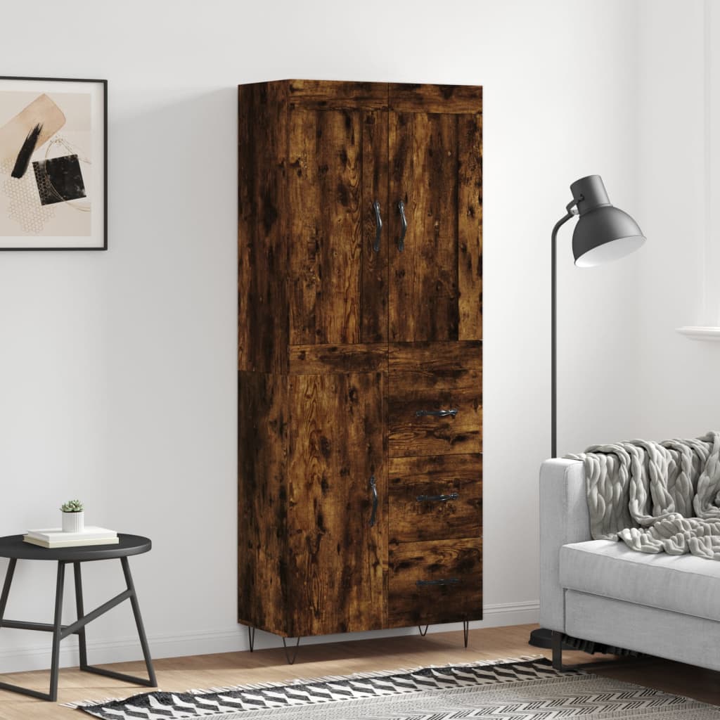 Skříň Highboard Černá 69,5 X 34 X 180 Cm Kompozitní Dřevo