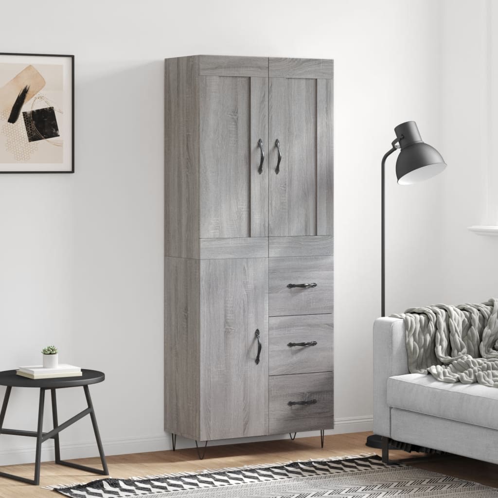 Skříň Highboard Černá 69,5 X 34 X 180 Cm Kompozitní Dřevo