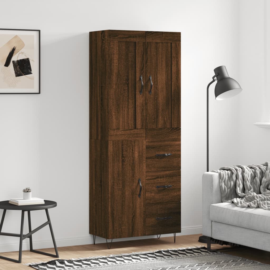 Skříň Highboard Černá 69,5 X 34 X 180 Cm Kompozitní Dřevo