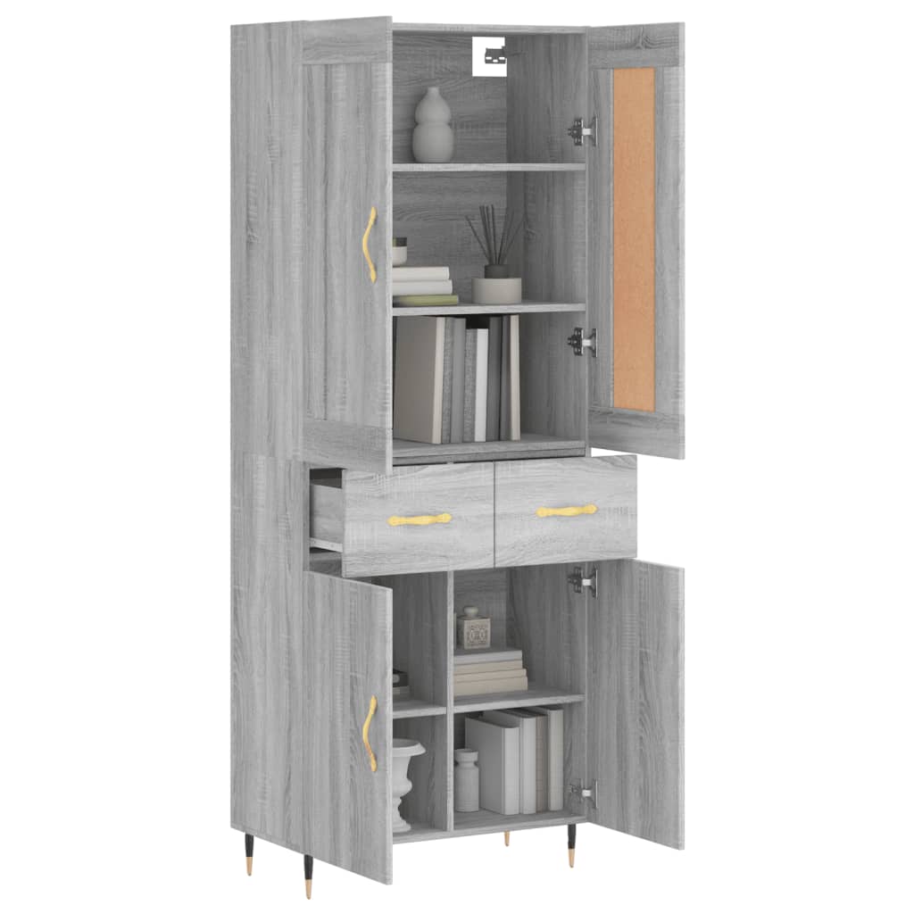 Skříň Highboard Šedá Sonoma 69,5 X 34 X 180 Cm Kompozitní Dřevo