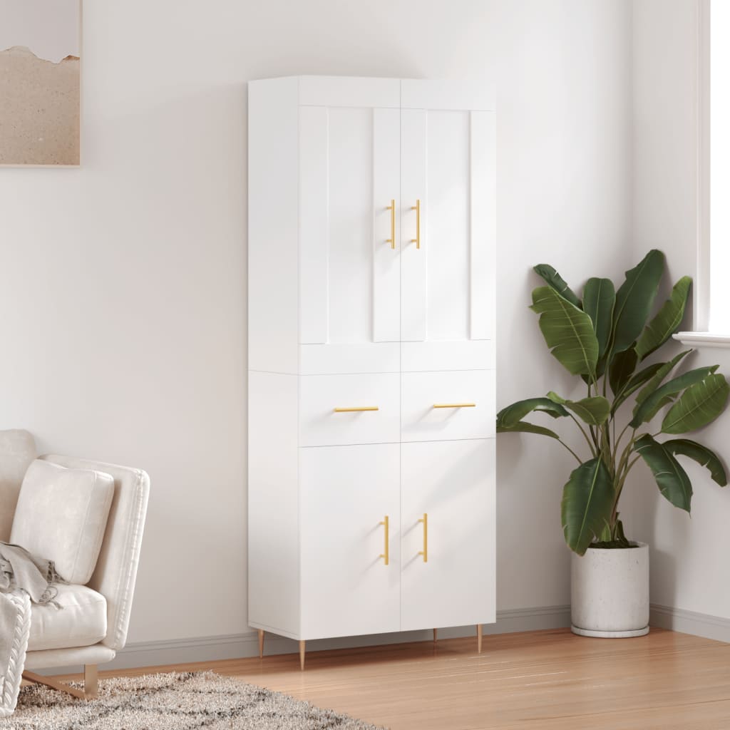 Skříň Highboard Bílá 69,5 X 34 X 180 Cm Kompozitní Dřevo