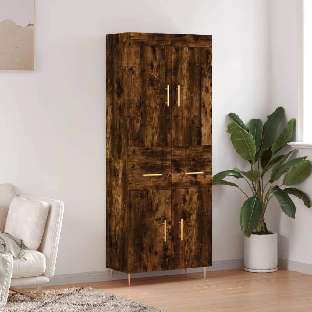 Skříň Highboard Kouřový Dub 69,5 X 34 X 180 Cm Kompozitní Dřevo