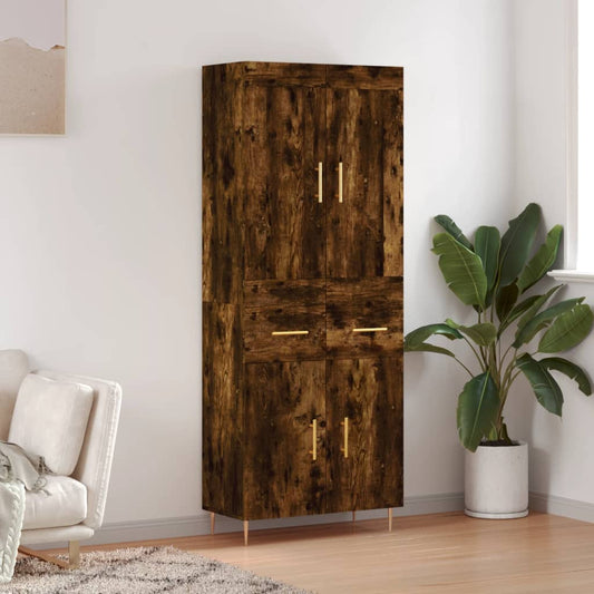 Skříň Highboard Kouřový Dub 69,5 X 34 X 180 Cm Kompozitní Dřevo