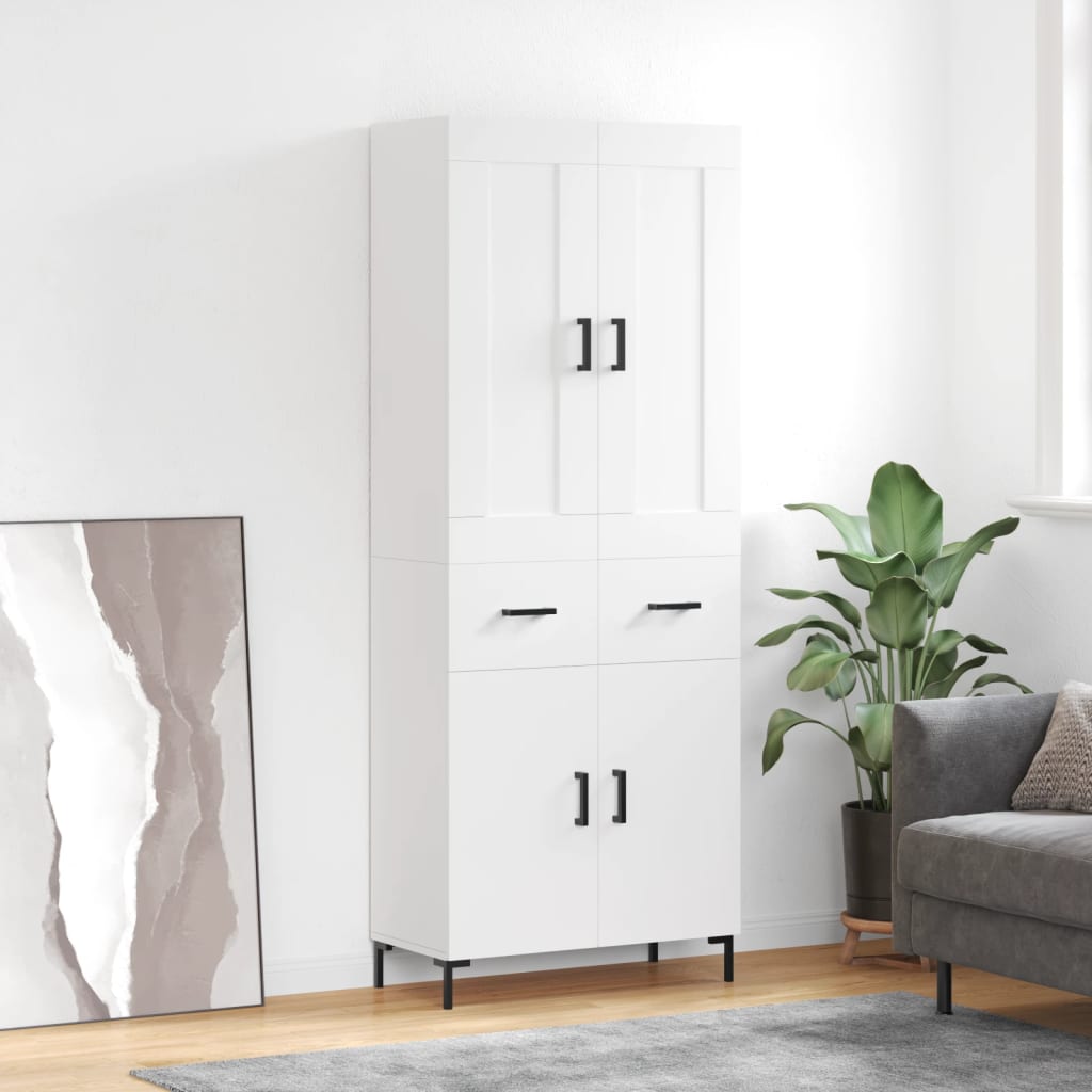 Skříň Highboard Lesklá Bílá 69,5 X 34 X 180 Cm Kompozitní Dřevo