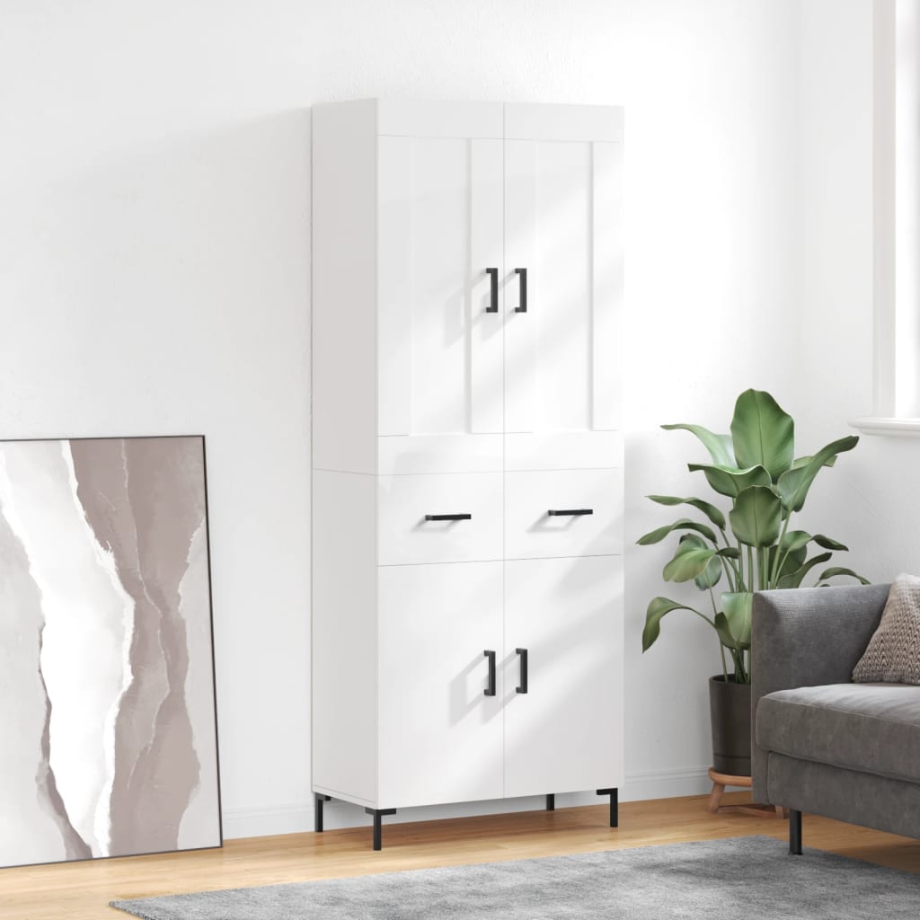 Skříň Highboard Lesklá Bílá 69,5 X 34 X 180 Cm Kompozitní Dřevo