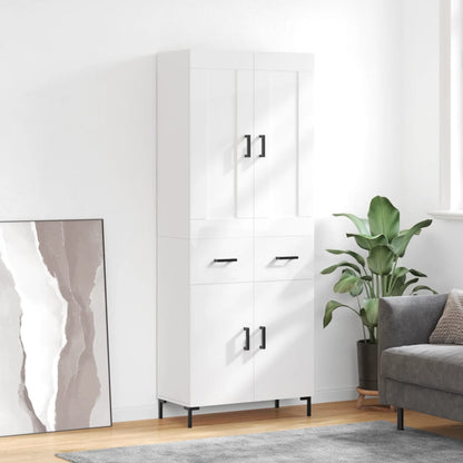 Skříň Highboard Lesklá Bílá 69,5 X 34 X 180 Cm Kompozitní Dřevo