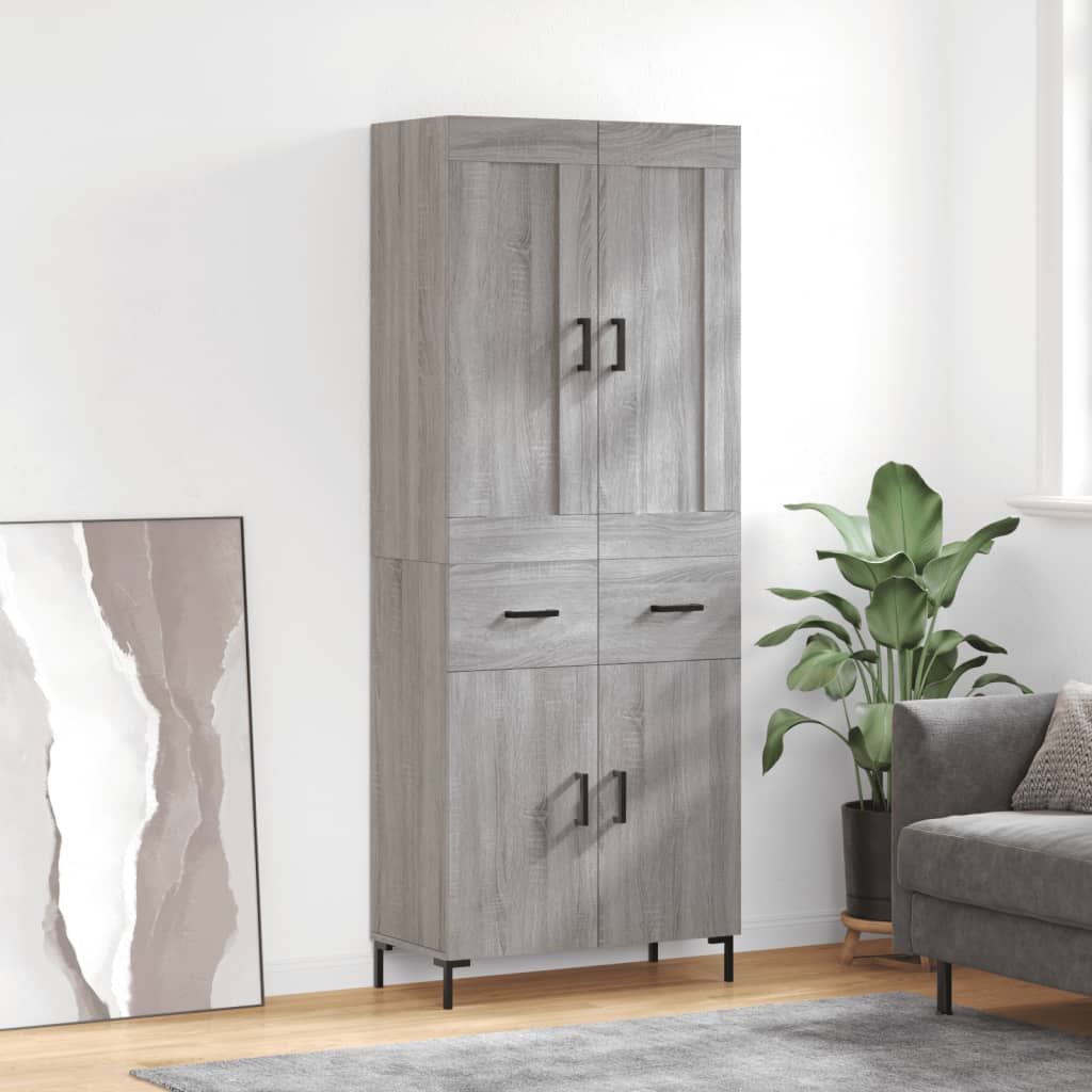Skříň Highboard Šedá Sonoma 69,5 X 34 X 180 Cm Kompozitní Dřevo