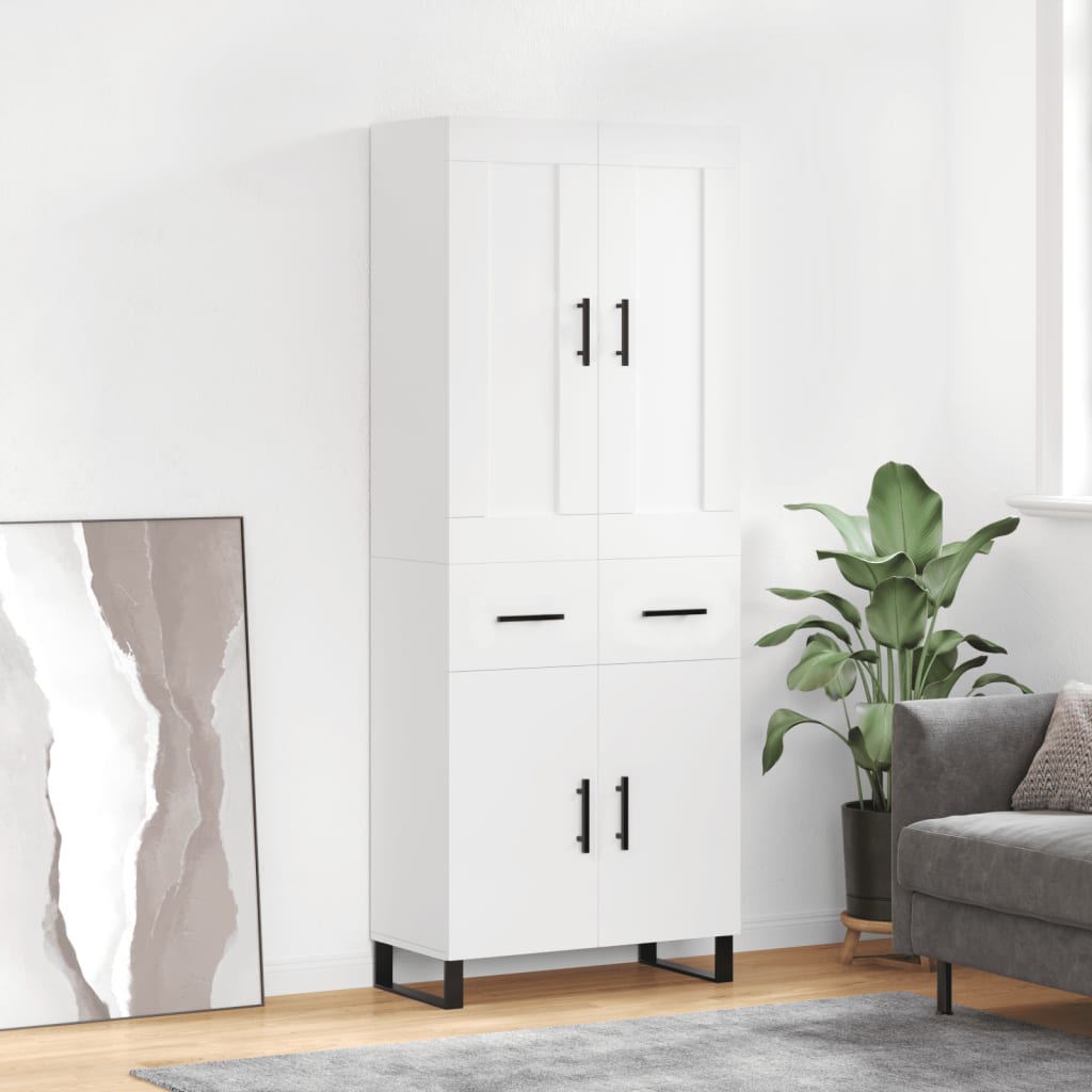 Skříň Highboard Bílá 69,5 X 34 X 180 Cm Kompozitní Dřevo