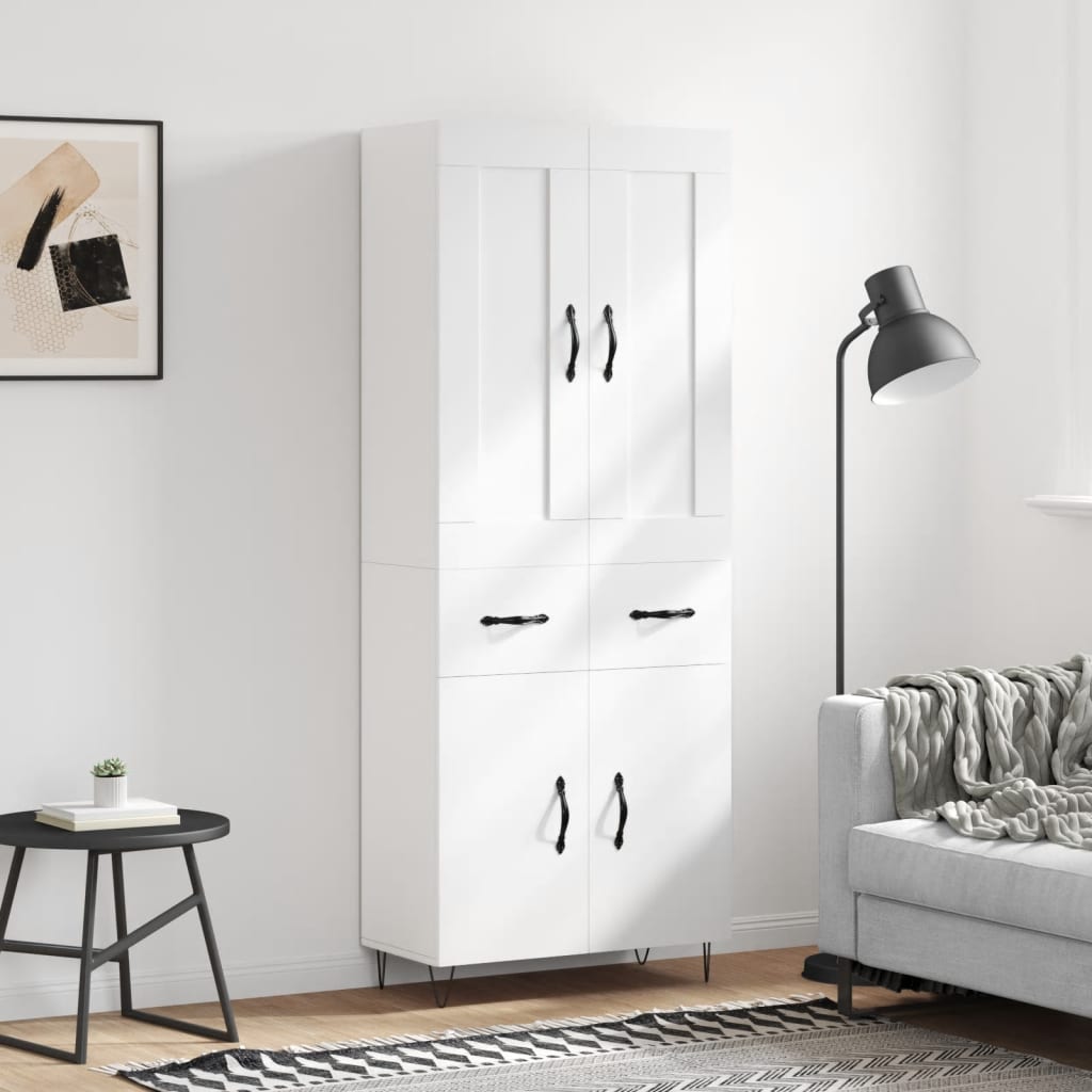Skříň Highboard Bílá 69,5 X 34 X 180 Cm Kompozitní Dřevo