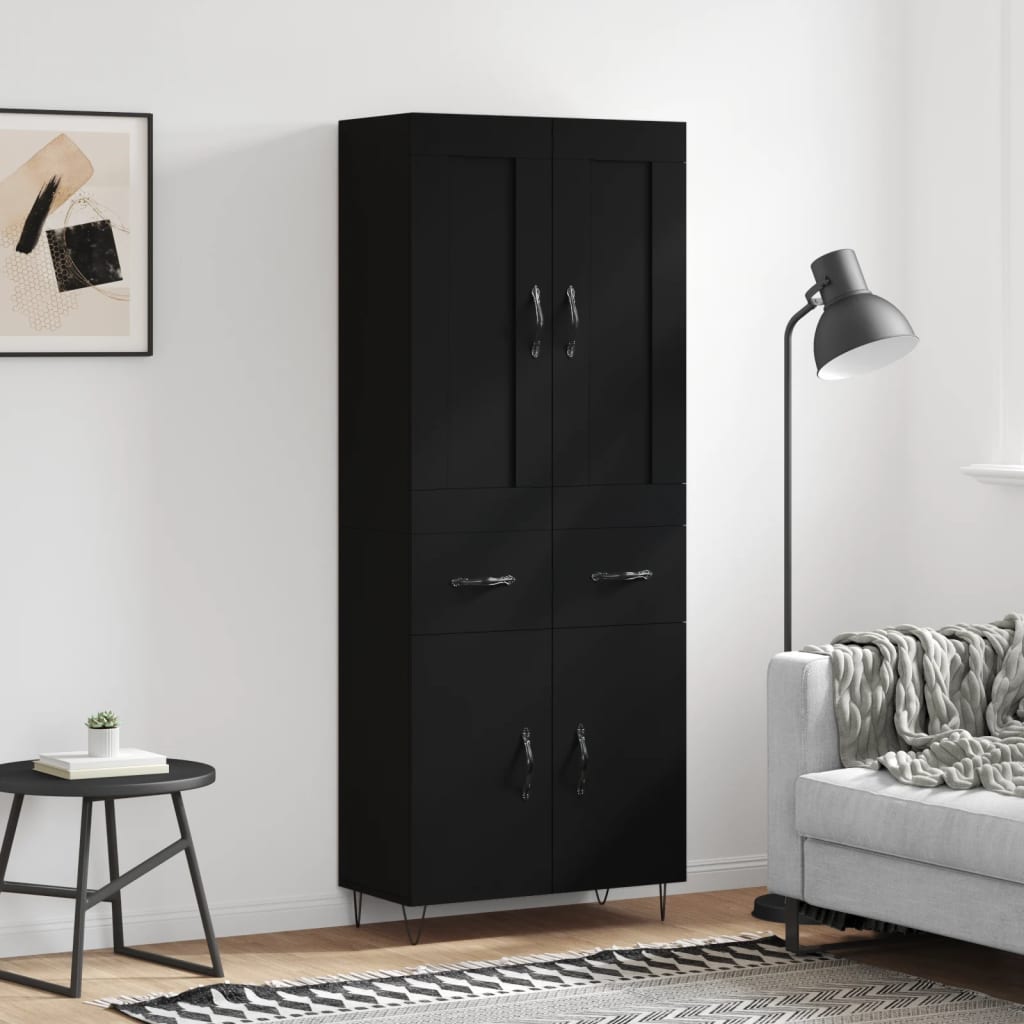 Skříň Highboard Černá 69,5 X 34 X 180 Cm Kompozitní Dřevo