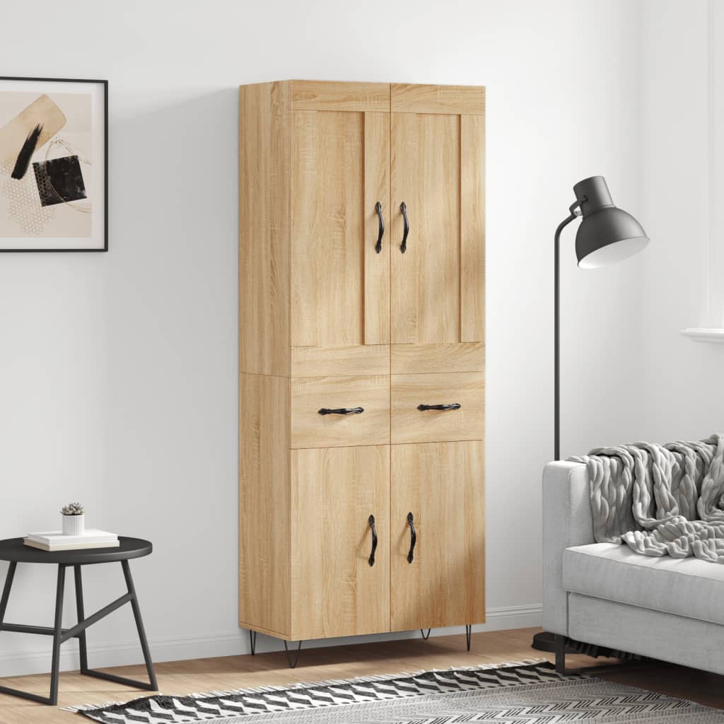 Skříň Highboard Černá 69,5 X 34 X 180 Cm Kompozitní Dřevo