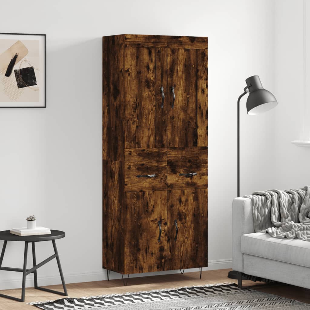 Skříň Highboard Černá 69,5 X 34 X 180 Cm Kompozitní Dřevo