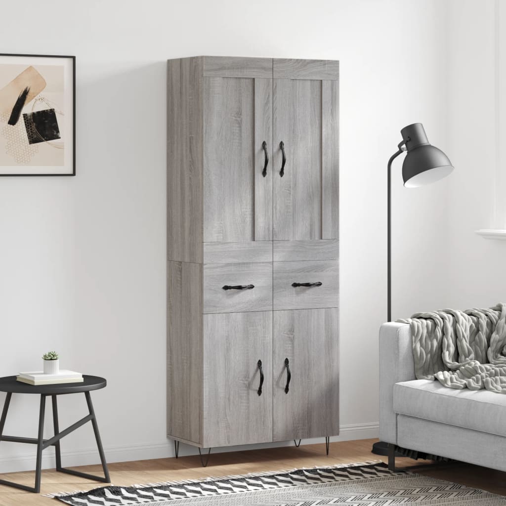 Skříň Highboard Černá 69,5 X 34 X 180 Cm Kompozitní Dřevo