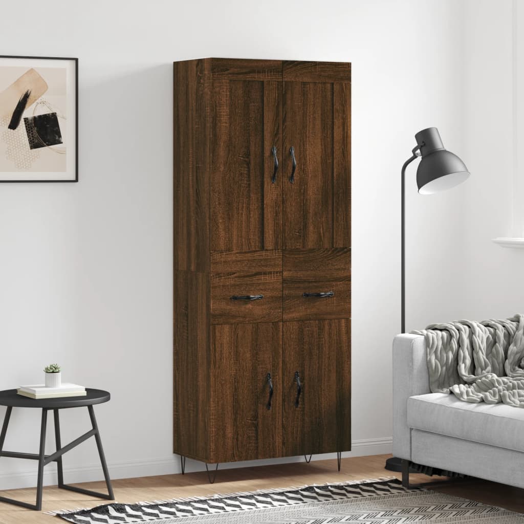 Skříň Highboard Černá 69,5 X 34 X 180 Cm Kompozitní Dřevo