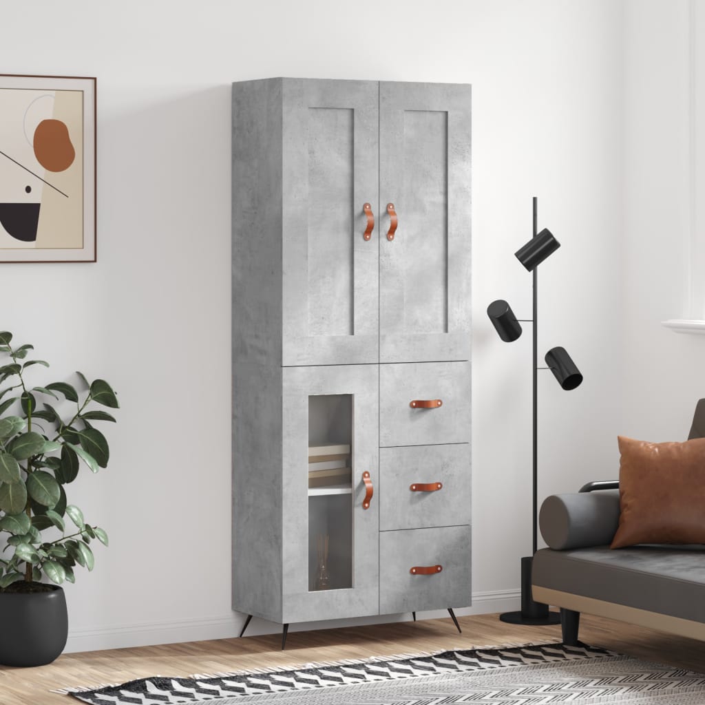 Skříň Highboard Betonově Šedá 69,5X34X180 Cm Kompozitní Dřevo