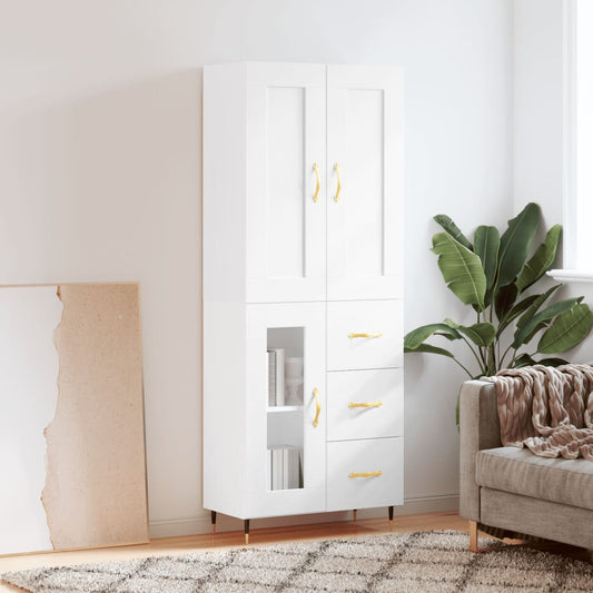 Skříň Highboard Bílá 69,5 X 34 X 180 Cm Kompozitní Dřevo