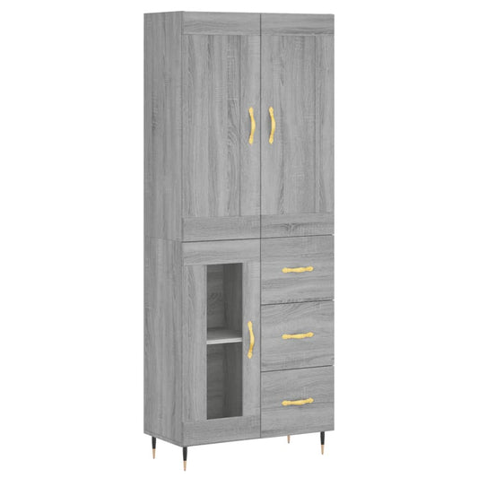 Skříň Highboard Šedá Sonoma 69,5 X 34 X 180 Cm Kompozitní Dřevo