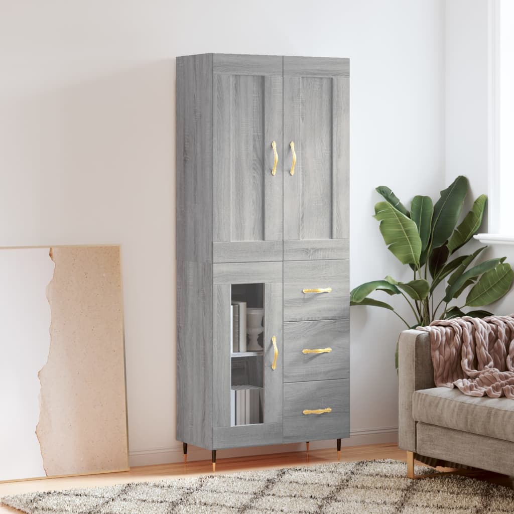 Skříň Highboard Šedá Sonoma 69,5 X 34 X 180 Cm Kompozitní Dřevo