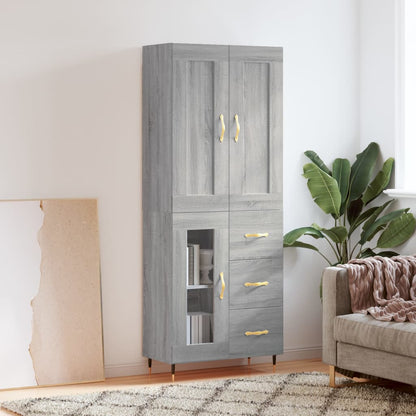 Skříň Highboard Šedá Sonoma 69,5 X 34 X 180 Cm Kompozitní Dřevo