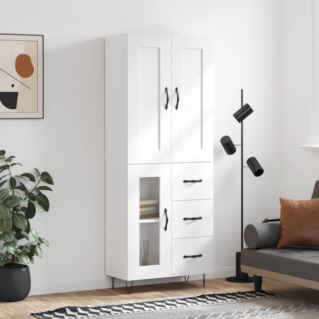 Skříň Highboard Černá 69,5 X 34 X 180 Cm Kompozitní Dřevo