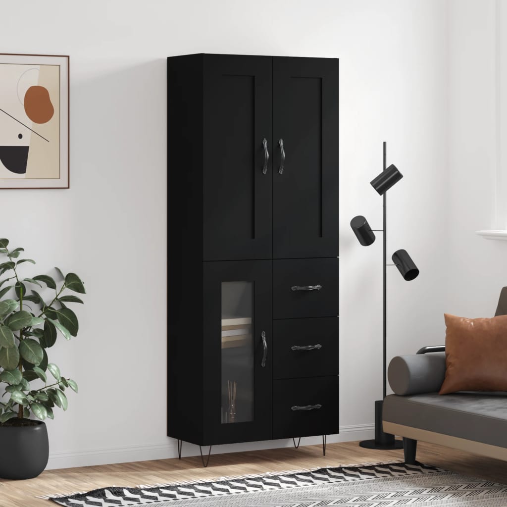 Skříň Highboard Černá 69,5 X 34 X 180 Cm Kompozitní Dřevo