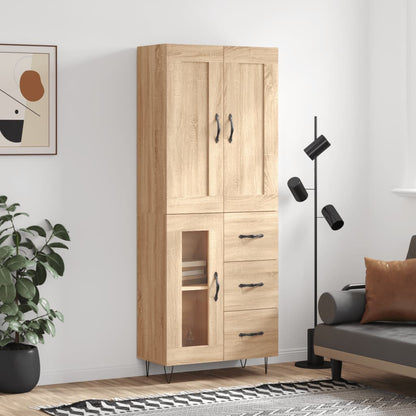 Skříň Highboard Černá 69,5 X 34 X 180 Cm Kompozitní Dřevo