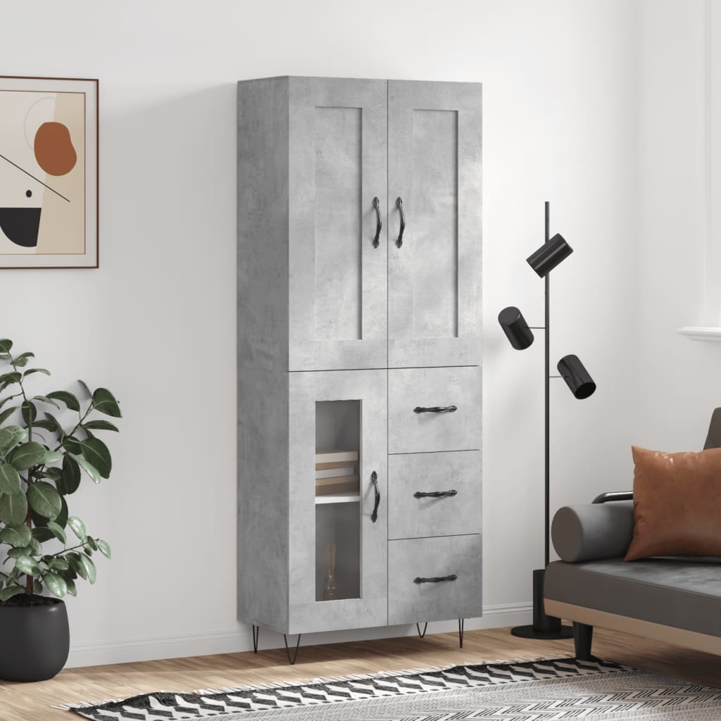 Skříň Highboard Černá 69,5 X 34 X 180 Cm Kompozitní Dřevo