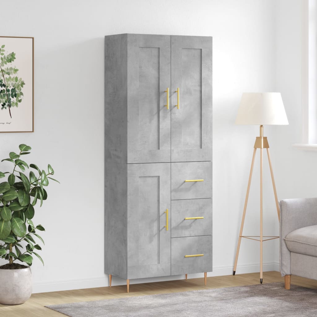 Skříň Highboard Betonově Šedá 69,5X34X180 Cm Kompozitní Dřevo