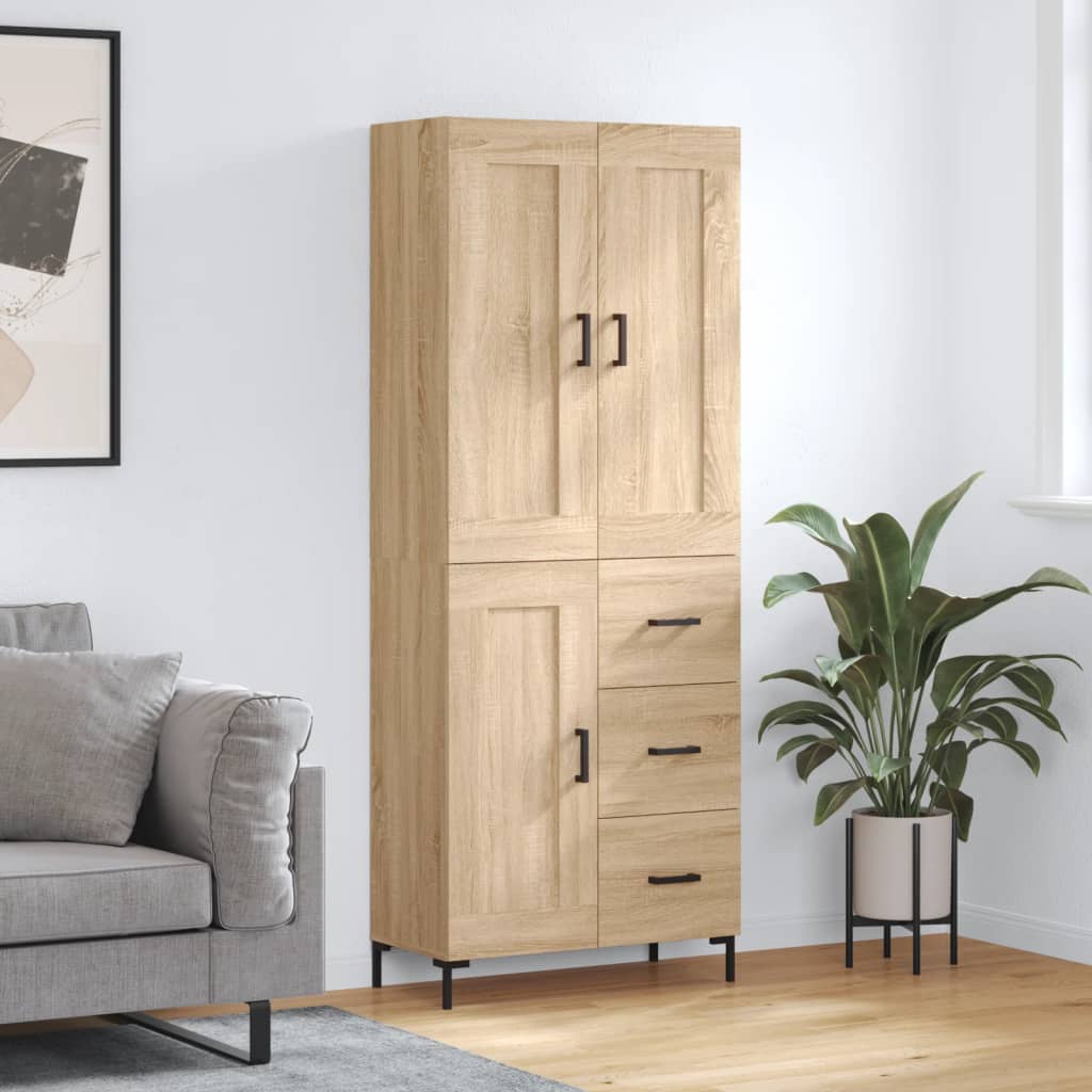 Skříň Highboard Lesklá Bílá 69,5 X 34 X 180 Cm Kompozitní Dřevo
