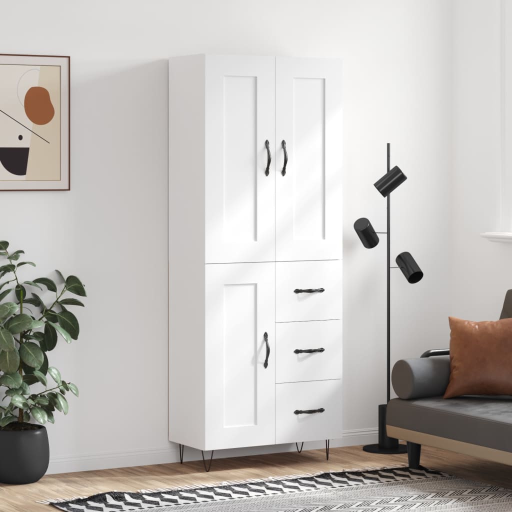 Skříň Highboard Bílá 69,5 X 34 X 180 Cm Kompozitní Dřevo