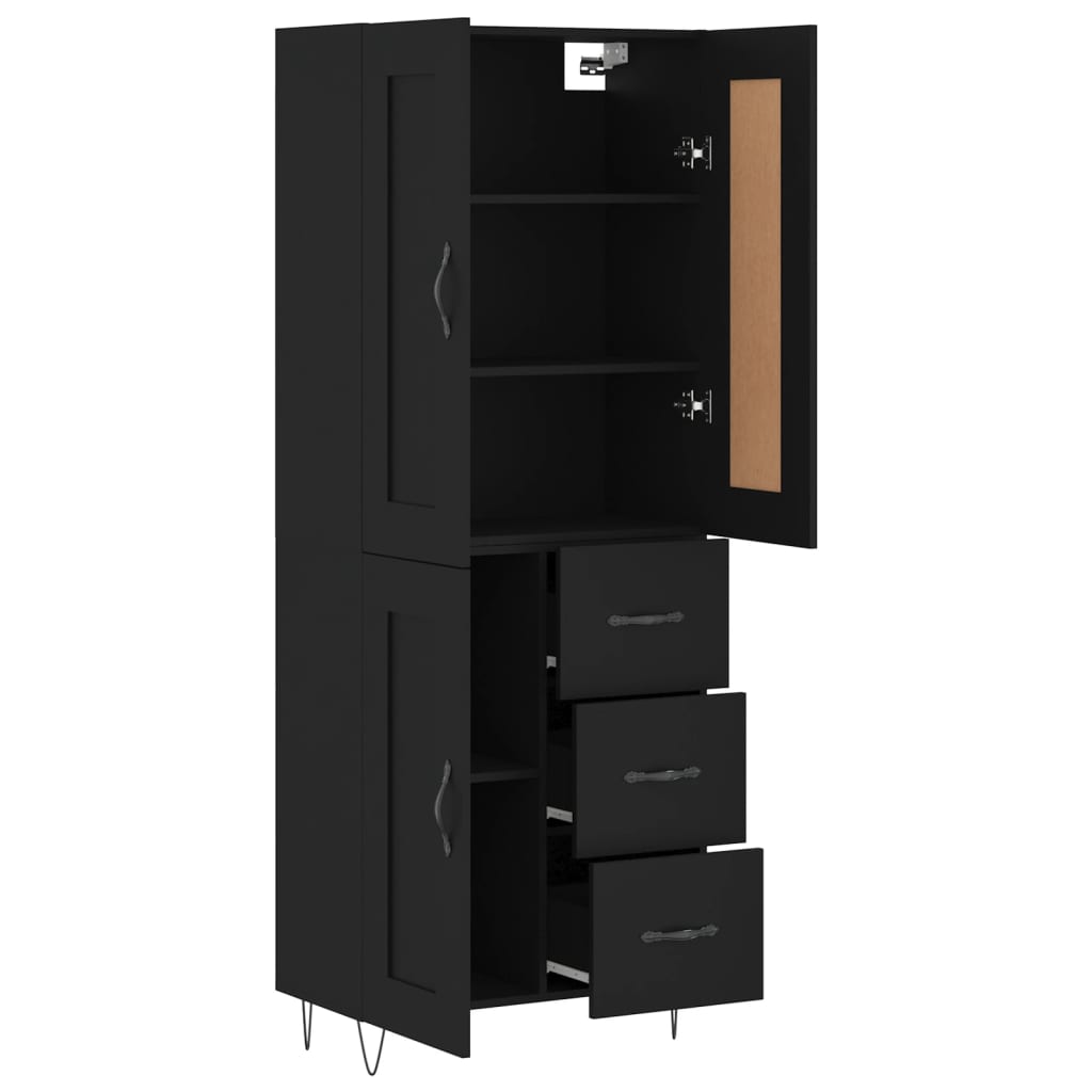 Skříň Highboard Černá 69,5 X 34 X 180 Cm Kompozitní Dřevo