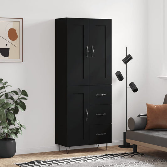 Skříň Highboard Černá 69,5 X 34 X 180 Cm Kompozitní Dřevo