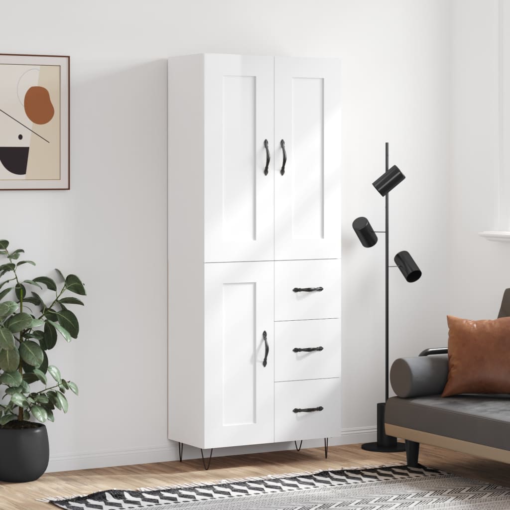 Skříň Highboard Černá 69,5 X 34 X 180 Cm Kompozitní Dřevo