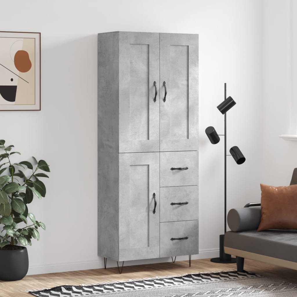 Skříň Highboard Černá 69,5 X 34 X 180 Cm Kompozitní Dřevo