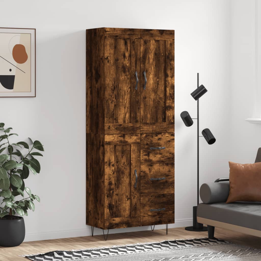 Skříň Highboard Černá 69,5 X 34 X 180 Cm Kompozitní Dřevo